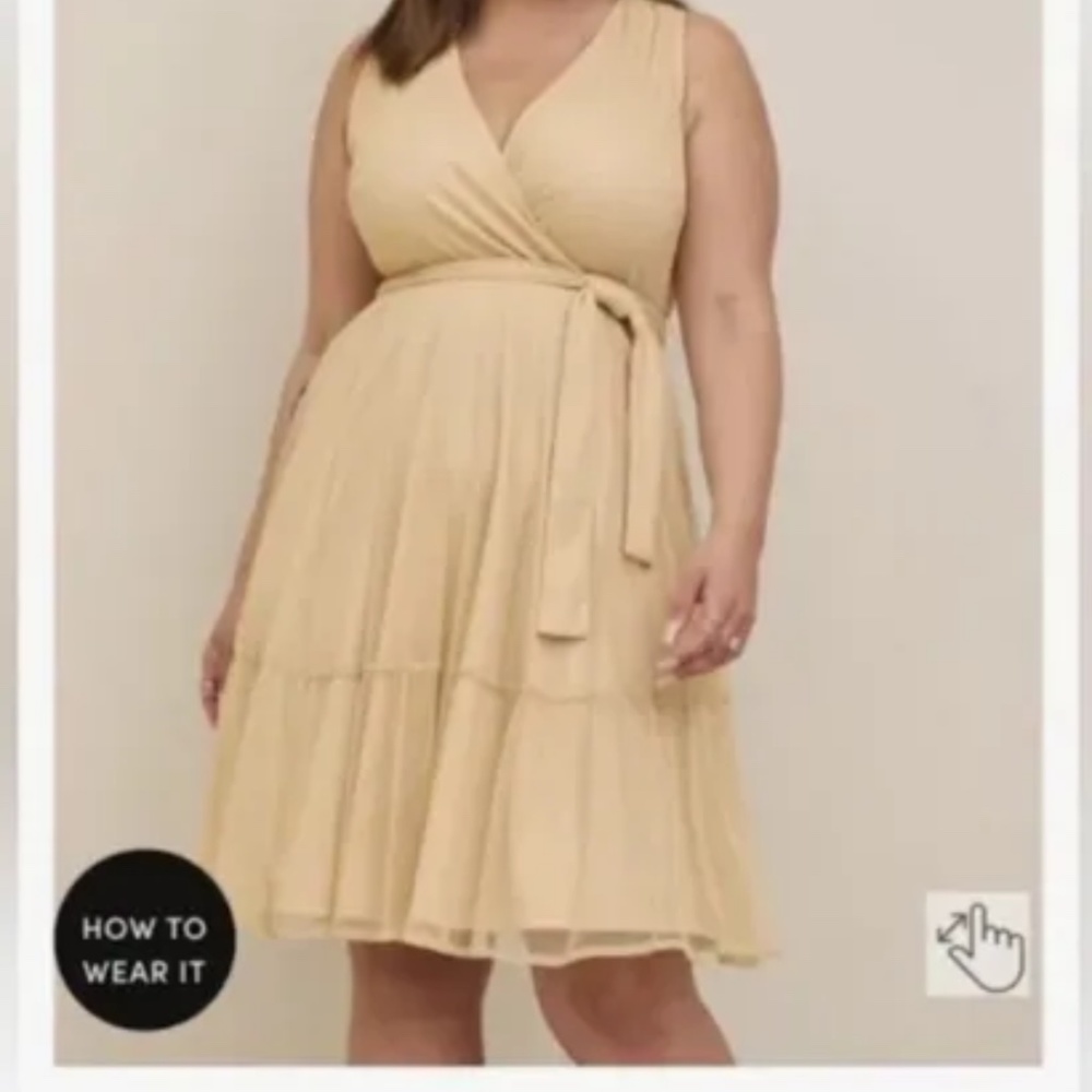 TORRID Dress Glittery Gold Luxury Nylon Surplice Tie Plus Size 2 18/20